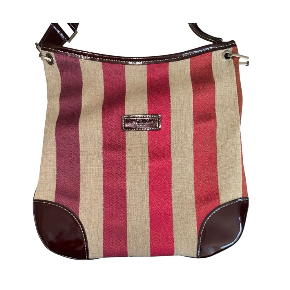 VINTAGE LONGCHAMP Cloth Crossbody Bag, Red Striped
